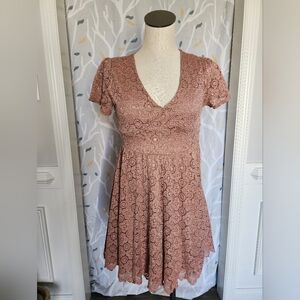 Altar'd State Mauve Rose Lace Fit & Flare Dress – Size Small
